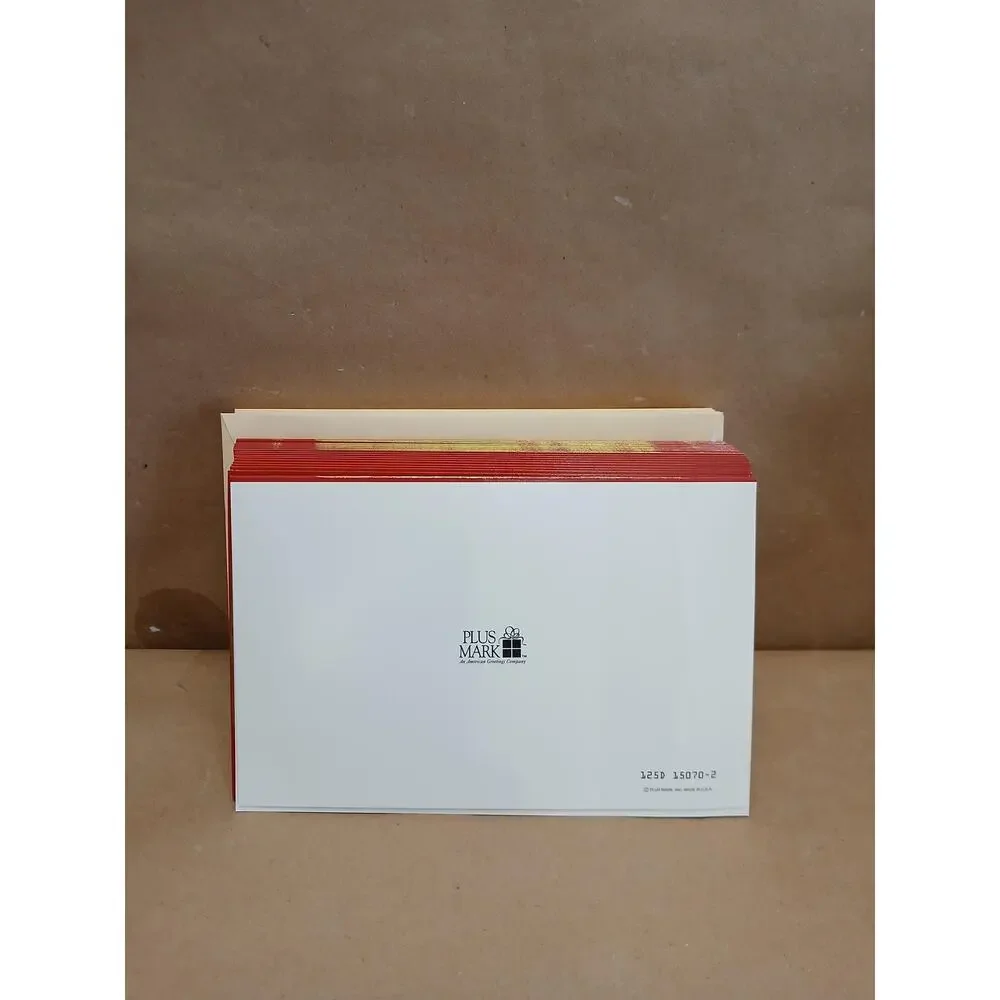 Plus Mark Christmas Cards Set Winter Horse Sleigh Scene Gold Holly Border #417